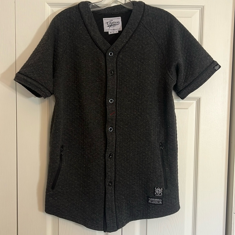 Square Zero Size Small Men’s Baseball Jersey with multicolored specks